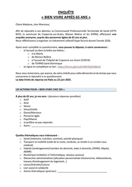[ENQUÊTE “BIEN VIVRE APRÈS 65 ANS” 👵🏻👴🏻]