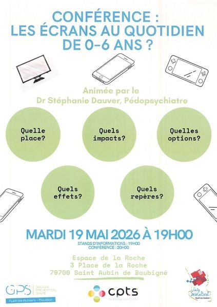 ST AUBIN DE BAUBIGNÉ: Conférence le 19 Mai 2026 dès 19h : Les Écrans au quotidien de 0 à 6 ans
