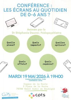 ST AUBIN DE BAUBIGNÉ: Conférence le 19 Mai 2026 dès 19h : Les Écrans au quotidien de 0 à 6 ans