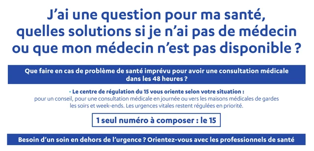 Pour ma santé, quelles solutions si je n’ai pas de médecin ou que mon médecin n’est pas disponible ?