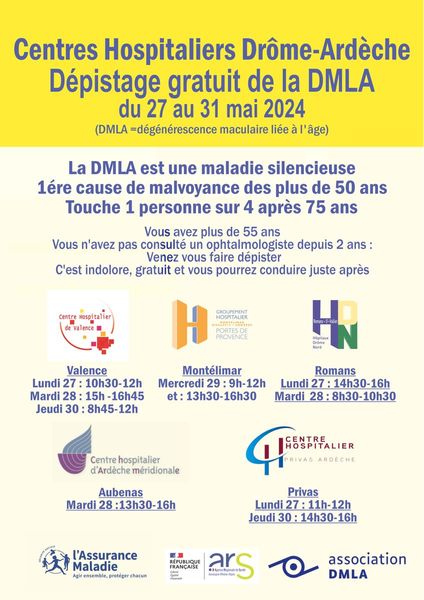 Campagne Drôme-Ardèche de Dépistage de la DMLA - 27 au 31 mai 2024 